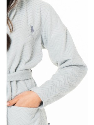 Kadın Uzun Ince Yumuşak Polar Sabahlık S26127 Kapüşonlu Kemerli Cepli