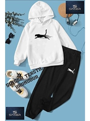 Sinser Teks Sinser Jaguar Cızgılı Baskılı Kapşonlu Eşofman Takımı Unisex 9 Yaş İçin Rahat ve Şık