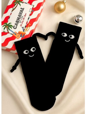 Carnaval Socks Kadın – Erkek Mıknatıslı Elele Tutuşan Çorap (1 Adet) – Halay Çeken Kanka Çorabı – Sevimli Yüz Tasarım