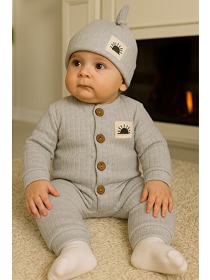 Mai Perla Güneş Armalı Bereli Düz Renk Tulum Bebek Takımı