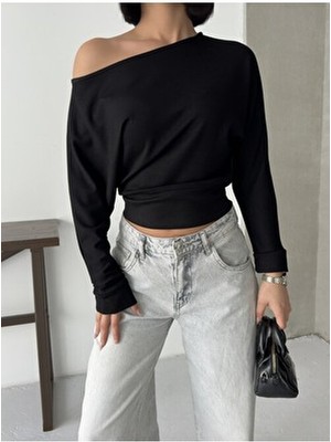 Bejna Kadın Siyah Düşük Omuzlu Modal Dokulu Bluz