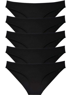 5 Adet Süper Eko Set Likralı Kadın Slip Külot Siyah