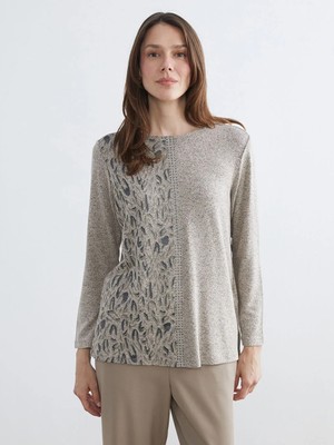 LC Waikiki Lcw Grace Bej Bisiklet Yaka Desenli Bluz