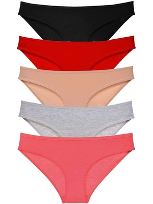 5 Adet Süper Eko Set Likralı Kadın Slip Külot Siyah Kırmızı Ten Gri Fuşya