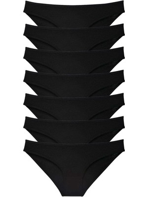 7 Adet Süper Eko Set Likralı Kadın Slip Külot Siyah
