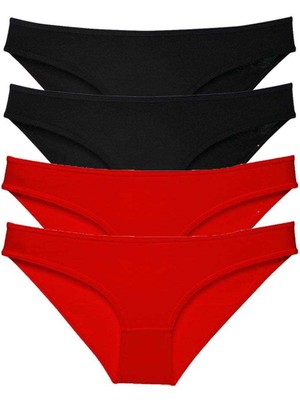 4 Adet Süper Eko Set Likralı Kadın Slip Külot Siyah Kırmızı