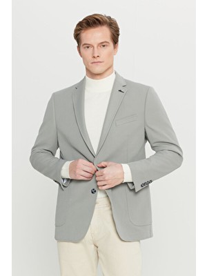 Erkek Gri Slim Fit Dar Kesim Mono Yaka Casual Ceket