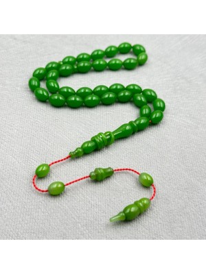 Halkalı Imame Yeşil Hareli Sıkma Kehribar Imzalı Tespih (Bülbül Atölye)