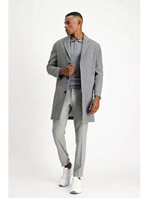 Kiğılı Kadın Palto Gri Polyester Uzun Kol Oversize Günlük Stil Düz Desen