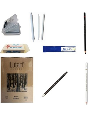 Kömür ve Eskiz Seti +Lutart Defter+Art Tone Dağıtıcı+Hamur Silgi +Portmin Kalem