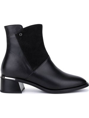 Tamer Tanca Kadın Hakiki Deri Siyah Topuklu Bot 488 4004 Bn Bot SK25-26 Sıyah