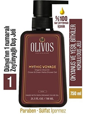 Olivos %100 Doğal Okyanus ve Yeşil Bitki Kokulu Zeytinyağlı Banyo ve Duş Jeli Nemlendirici ve Besleyici 750