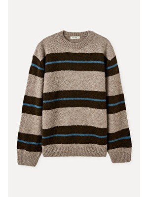 Mudo Loose Fıt Çizgili Yün Karışımlı Kazak