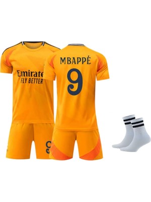 Andream Mbappe 2025 Sezon Real Madri'd Turuncu Futbol Çocuk Forması 3'lü Set Çorap Hediyeli