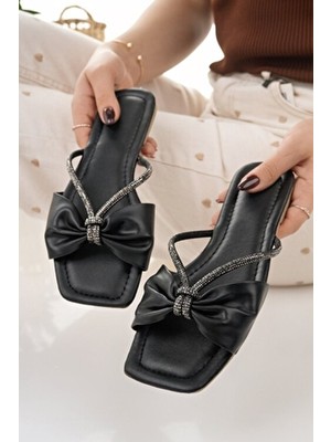 Kadın Ortopedik Tabanlı Suni Deri Dışarı Plaj Terliği Günlük Kullanım İçin Şık Siyah