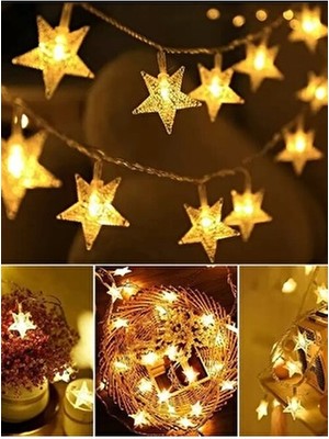 Yıldız LED Işık 5 Metre Sarı Renkli Fişli Dekoratif Aydınlatma 40 Yıldız Figürü ile Enerji Tasarruflu