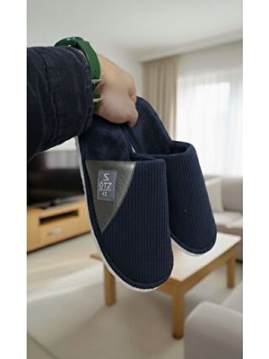 Slipcat Unisex Ev Terliği Kaymaz Tabanlı Ribana Kumaş Konforlu Model Şık ve Konforlu Ev Içi Terlik Yarı Der