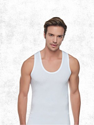 Tutku Erkek Ribana Atlet  Pamuk 6'lı Set Nefes Alabilir Beyaz Renkli Rahat Kesim