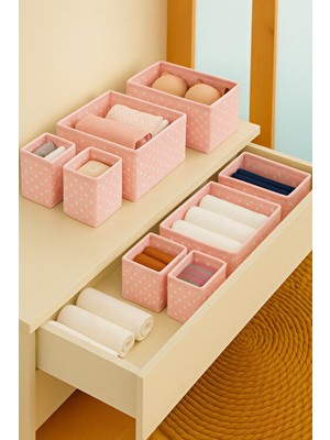 Serstil 4’lü Çekmece Içi Kutu Organizer Set | Dolap Içi Düzenleyici Depolama Kutusu - Pembe Benekli