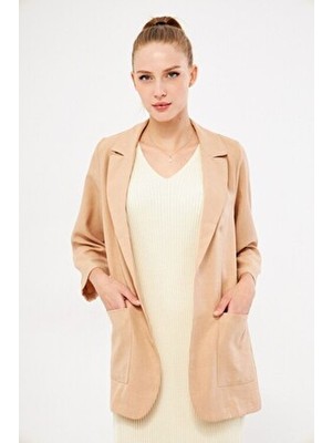 Armonika Kadın Bej Cepli Oversize Ceket ARM-24Y001115