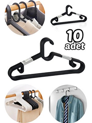  10 adet siyah plastik elbise kıyafet askısı 6'lı set
