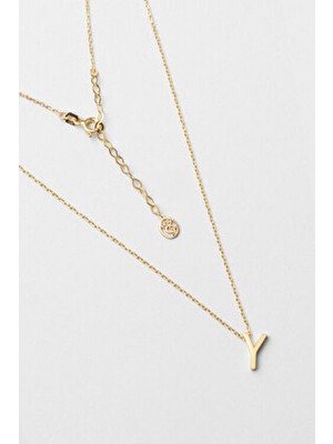 My Story Y Harfi 18 Ayar Sarı Altın Kaplama 45 cm Gümüş Kolye