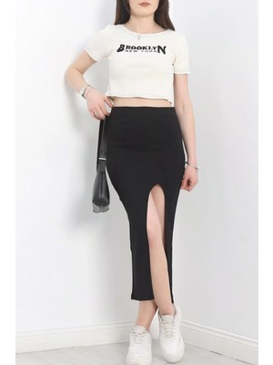 MGN Nakışlı Etekli Takım Siyah Beyaz S3899