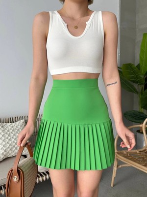 MGN Altı Pliseli Mini Etek Yeşil S24705