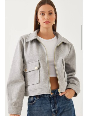 My Lunessa Zr Cepli Kısa Bomber Gri Kaşe Ceket