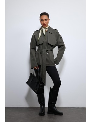Antioch Haki Kemerli Kısa Trençkot