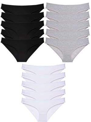 15 Adet Süper Eko Set Likralı Kadın Slip Külot Siyah Gri Beyaz