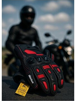 Tech90 Kırmızı Siyah Deri Motosiklet Eldiveni