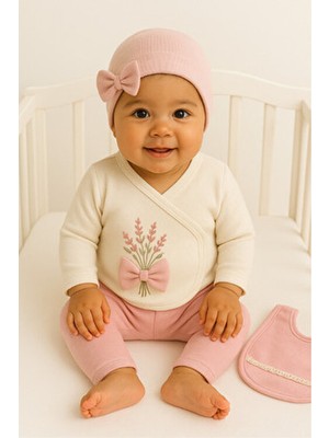 Organik Kız Bebek Çiçek Desenli 5'li Tulum Hastane Çıkışı Yenidoğan Kıyafet Mama Önlüğü