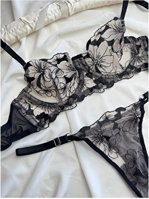 Rozenin Lingerie Çiçek Desenli Transparan Bralet Sütyen Takımı