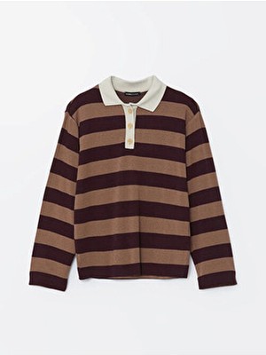 LC Waikiki Lcwaıkıkı Classic Polo Yaka Bordo  Çizgili Kadın Tişört