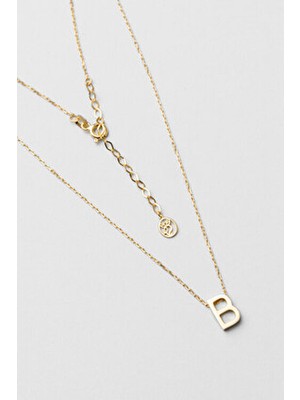 My Story B Harfi 18 Ayar Sarı Altın Kaplama 45 cm Gümüş Kolye