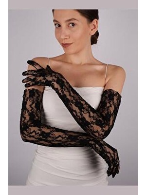 Hayalperest Boncuk Dantelli Pazu Boy Uzun Gelin Eldiveni Parti ve Dans Eldiveni