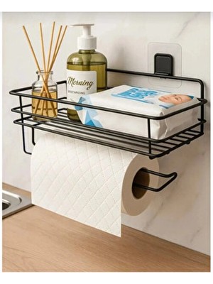 Siyah Metal Yapışkanlı Raflı Kağıt Rulo Havluluk Home Banyo Mutfak Düzenleyici Şık Tasarım