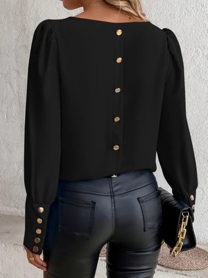 Martcini Kadın Uzun Kollu Bisiklet Yaka Kol ve Sırt Düğme Detaylı Atlas Bluz