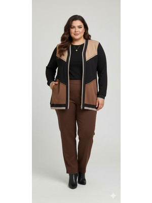 Akşen Giyim Büyük Beden Süet Renk Geçişli Fermuar Kapamalı 85 Cmboyda Hırka
