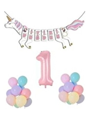 Unicorn Doğum Günü Seti Yeşil Renkli Rakam Folyo 1 Yaş 1 Adet Eğlenceli Parti Malzemesi