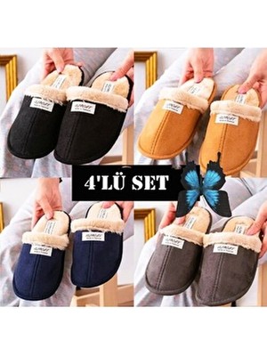 4'lü Içi Kürklü Ev Terliği Misafir Terliği Çeyiz Bohça Bahçe Terliği Üçlü Ucc Terlik