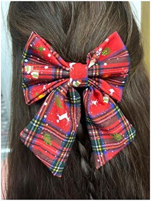 Melkady 524 - Yılbaşı Temalı Ekoseli Geyikli Lüx Fiyonk Otomatik Toka