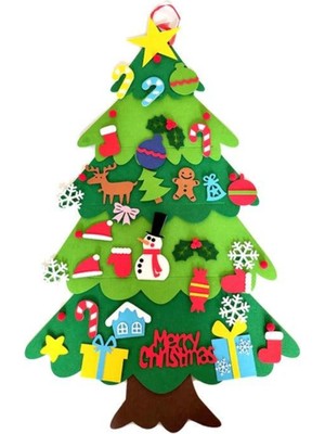 Empressco Renkli Keçe Figürlü Yılbaşı Ağacı, Asılabilir, 32 Parça, Işıklı, 70X100 cm