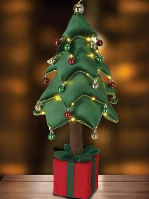 Empressco Yumuşak Kadife Görünümle LED Işıklı Peluş Yılbaşı Ağacı, Top Süslemeli, Yeşil