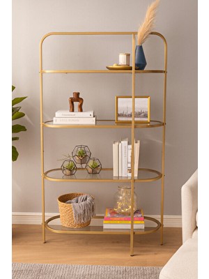 Dekopratik Likya Kitaplık Şeffaf Temperli Kırılmaz Camlı Sarı 150 cm Yükseklik 83 cm Genişlik