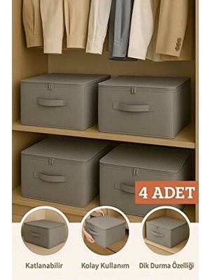 Serstil 4 Adet - Kulplu Baza Altı, Dolap Içi Destekli Kutu Hurç 35X42X23 cm - Antrasit