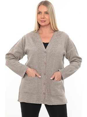 Çelik Örgü Triko Kışlık Kalın Anne Örgü Düğmeli Cepli Uzun Yelek