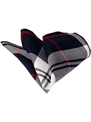 Lacivert Kırmızı Gri Ekose Kareli Exve Exclusive Pamuk Yaka Cep Mendili Şıklık Vurgusu ile