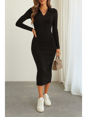 Martcini Kadın Siyah Triko Uzun Elbise